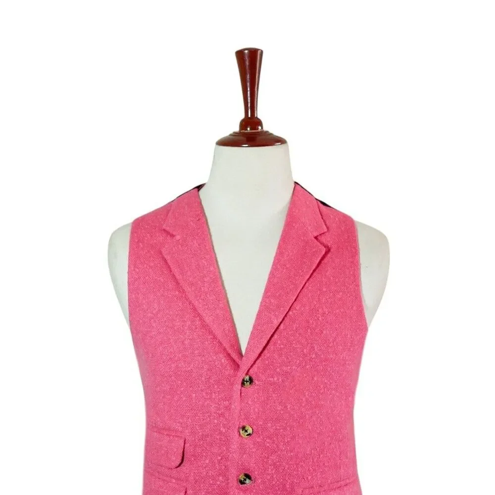 Mens 46R Pink Wool Waistcoat Vest Notch Lapel Formal Wedding Business Party Prom